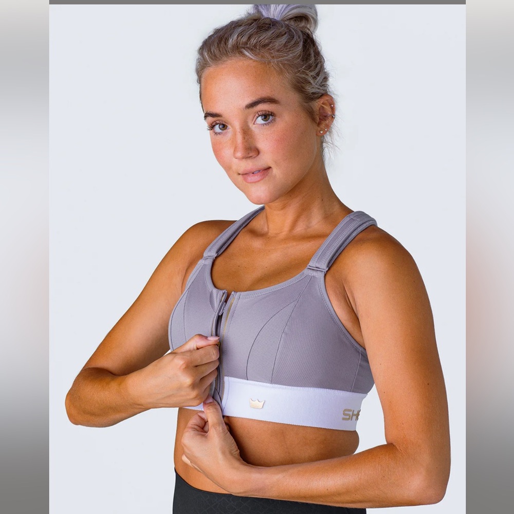 SHEFIT Purple High Impact Sports Bra with White Strap